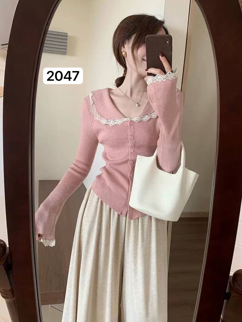 بلوز بافت مجلسی یقه گیپور زنانه کد 2047