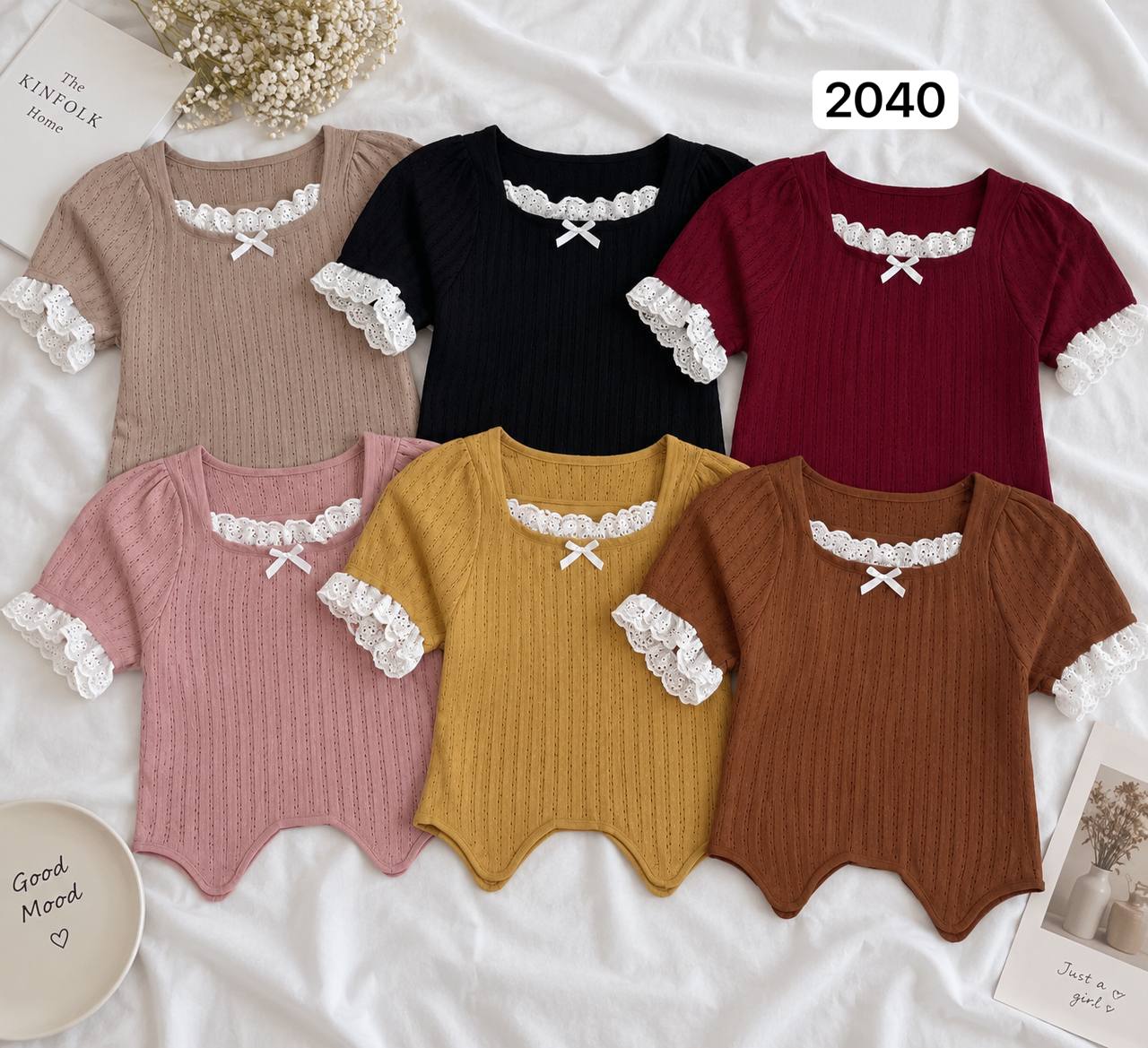 کراپ تاپ بافت یقه گیپور زنانه کد 2040