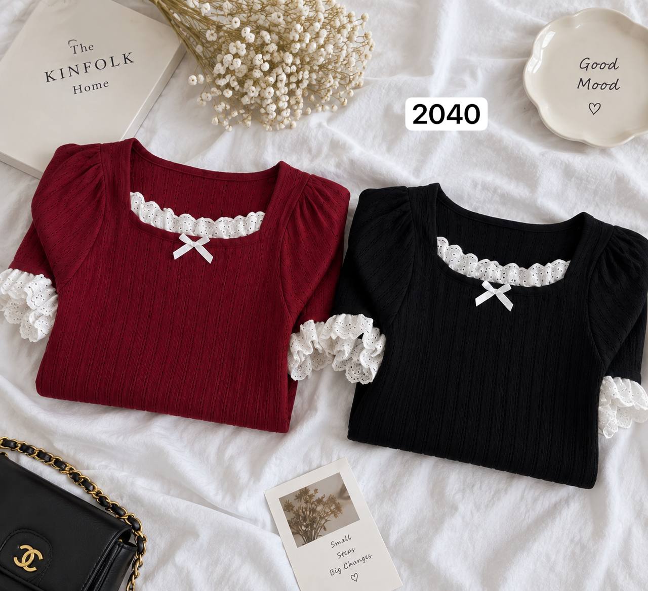 کراپ تاپ بافت یقه گیپور زنانه کد 2040