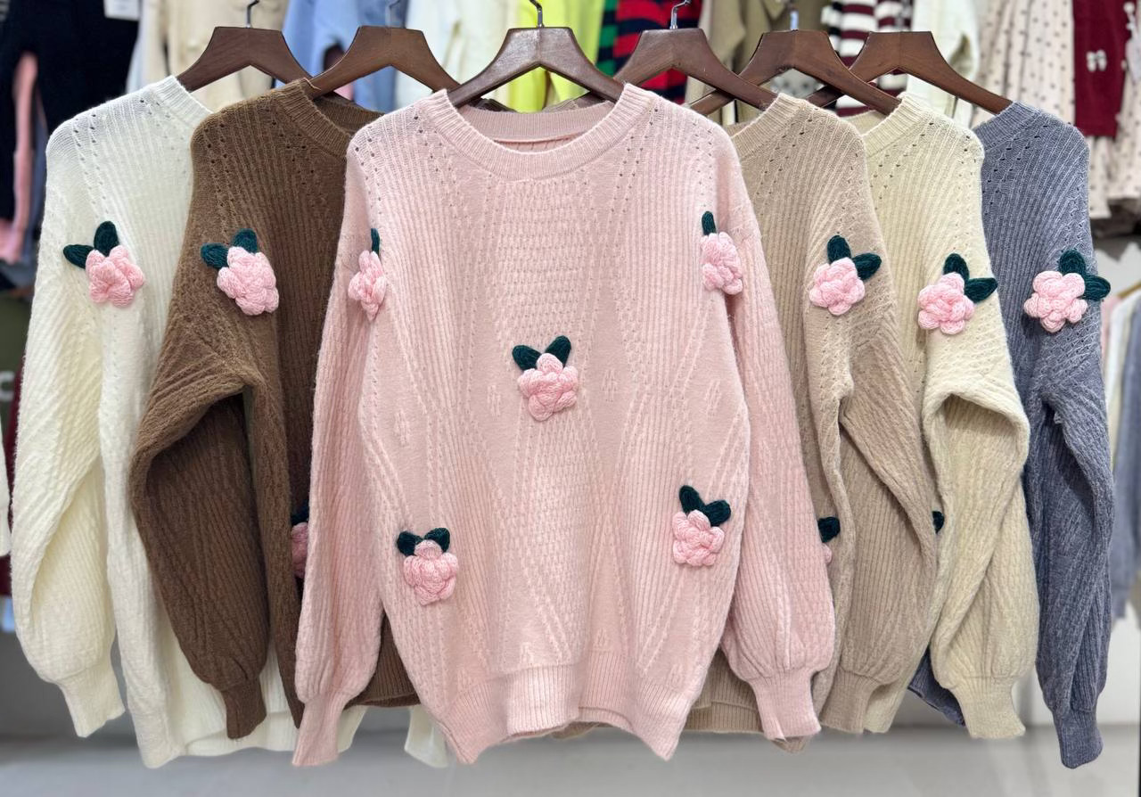 بلوز بافت یقه گرد موهر 6 رنگ سفارشی زنانه کد 1686 گل صورتی