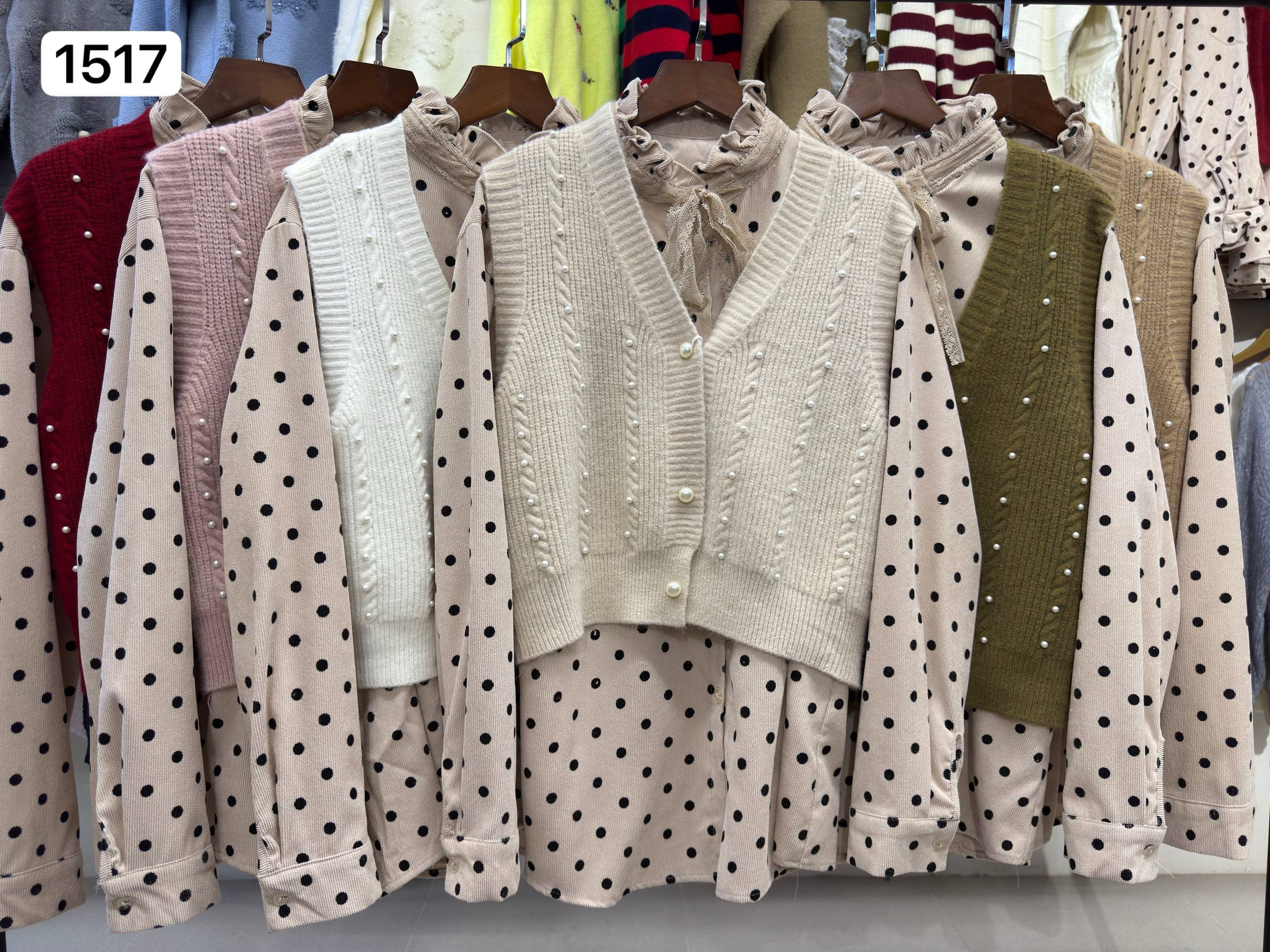 ست ژیله بافت و شومیز کبریتی کار شده کد 1517