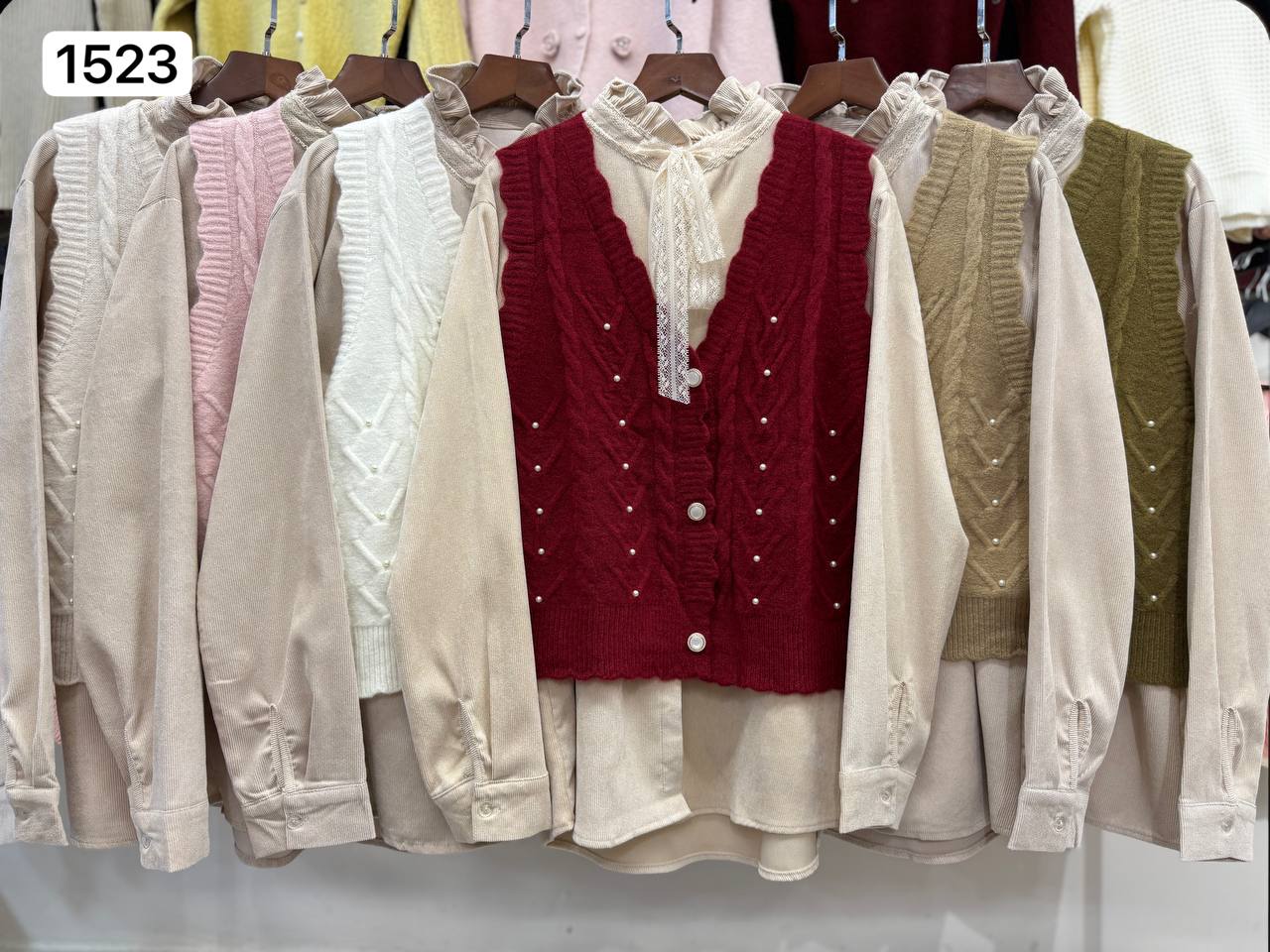 ست ژیله بافت و شومیز کبریتی کار شده کد 1523