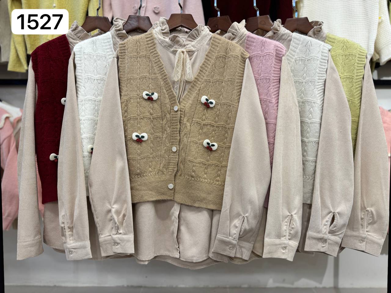 ست ژیله بافت و شومیز کبریتی کار شده کد 1527