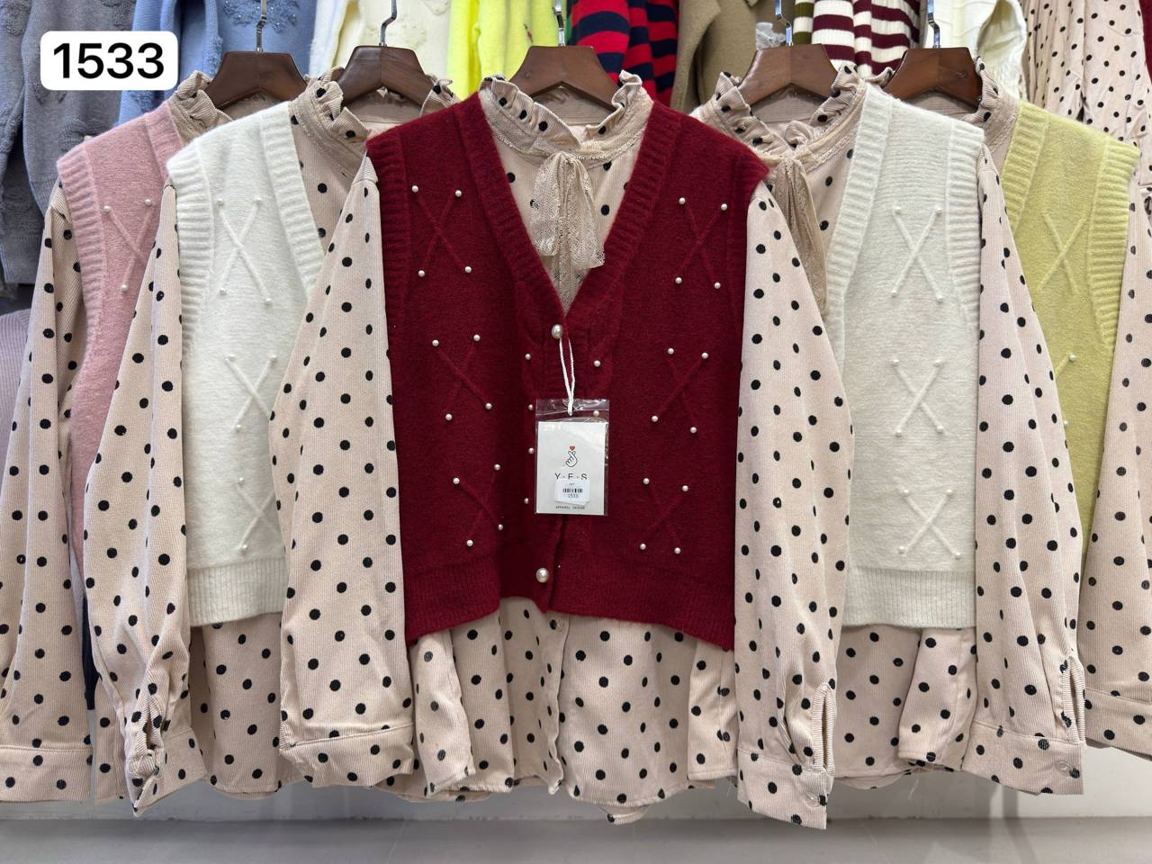 ست ژیله بافت و شومیز کبریتی کار شده کد 1533