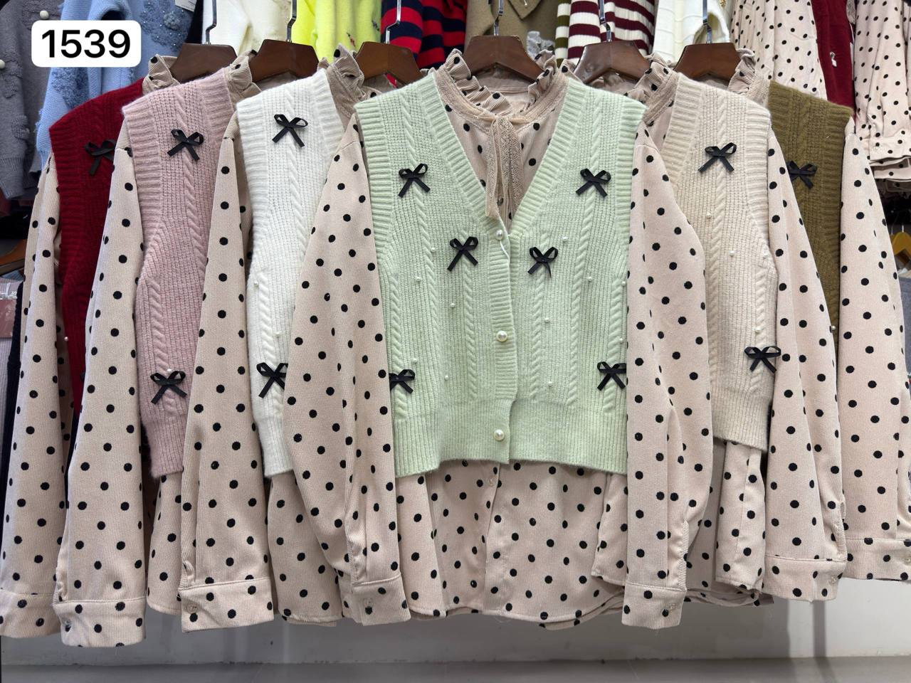 ست ژیله بافت و شومیز کبریتی کار شده کد 1539