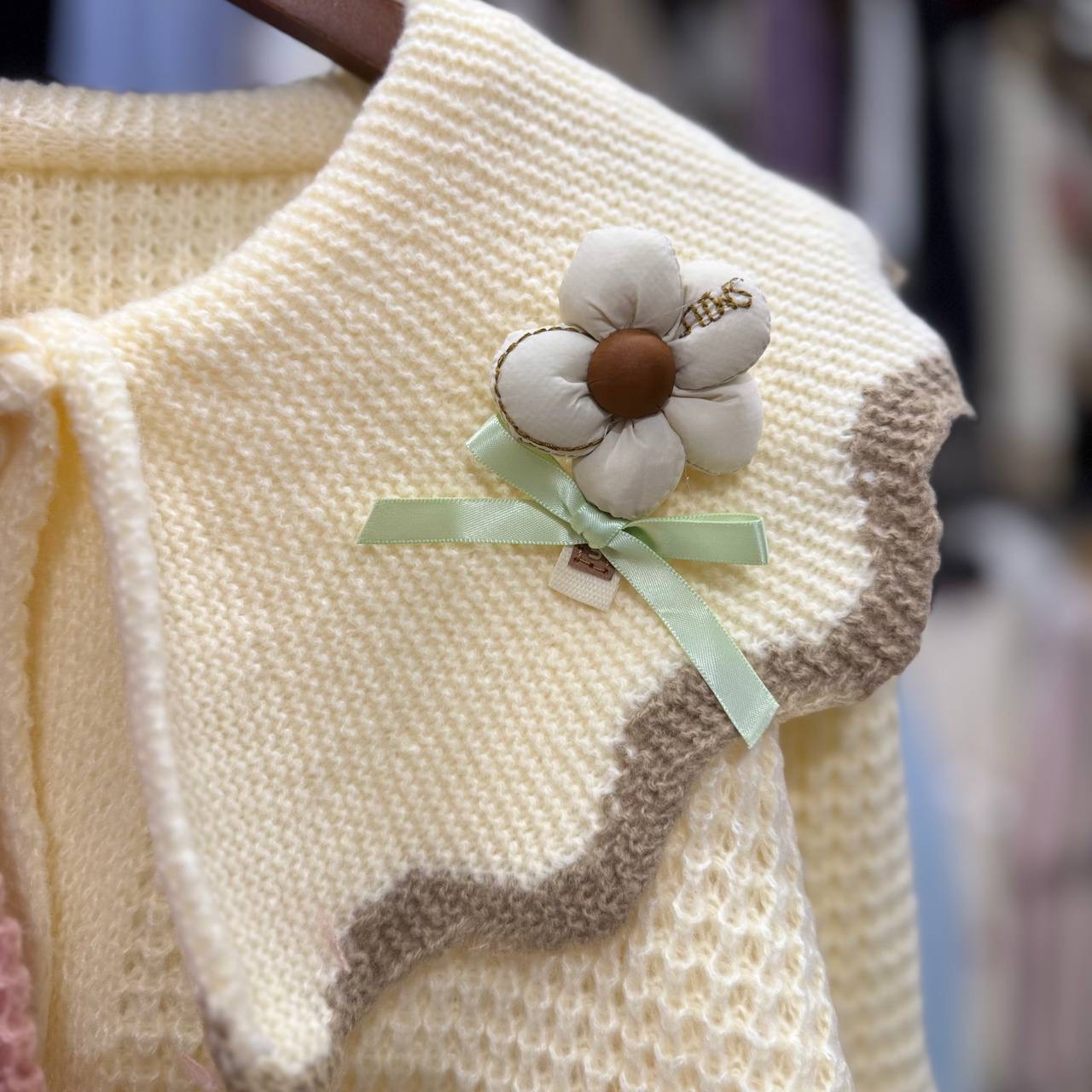 کاردیگن یقه ب ب گل و پاپیون زنانه کد 1660