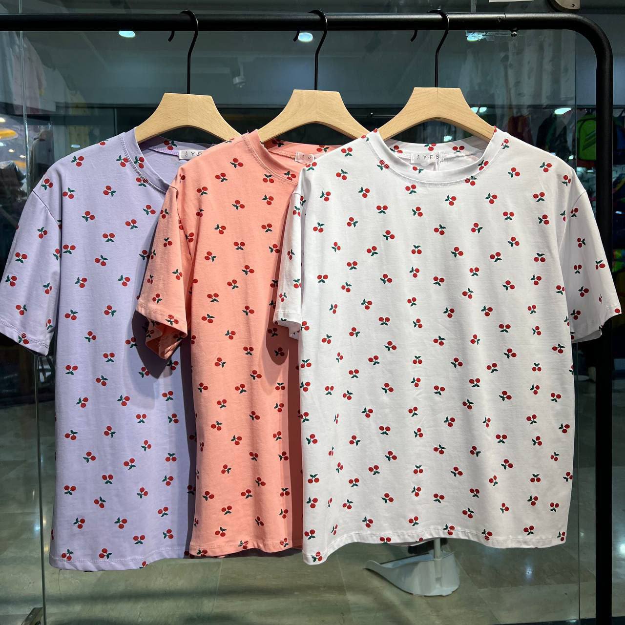 تیشرت نخ پنبه چاپی زنانه Y.E.S کد 99