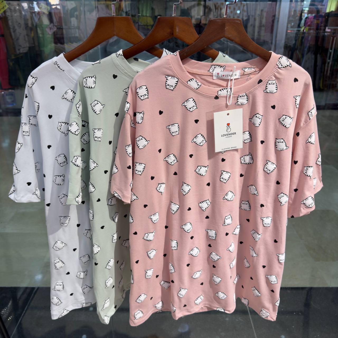 تیشرت نخ پنبه چاپی زنانه LOVENDER کد 448