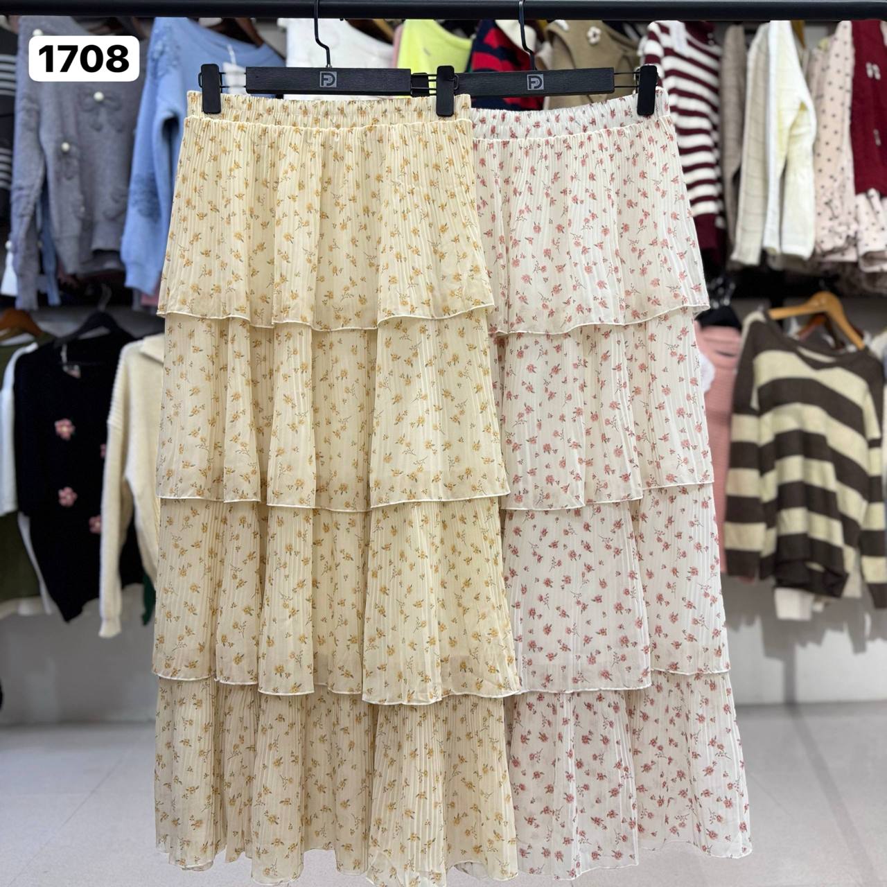 دامن حریر گل دار پلیسه زنانه کد 1708 #7081-13