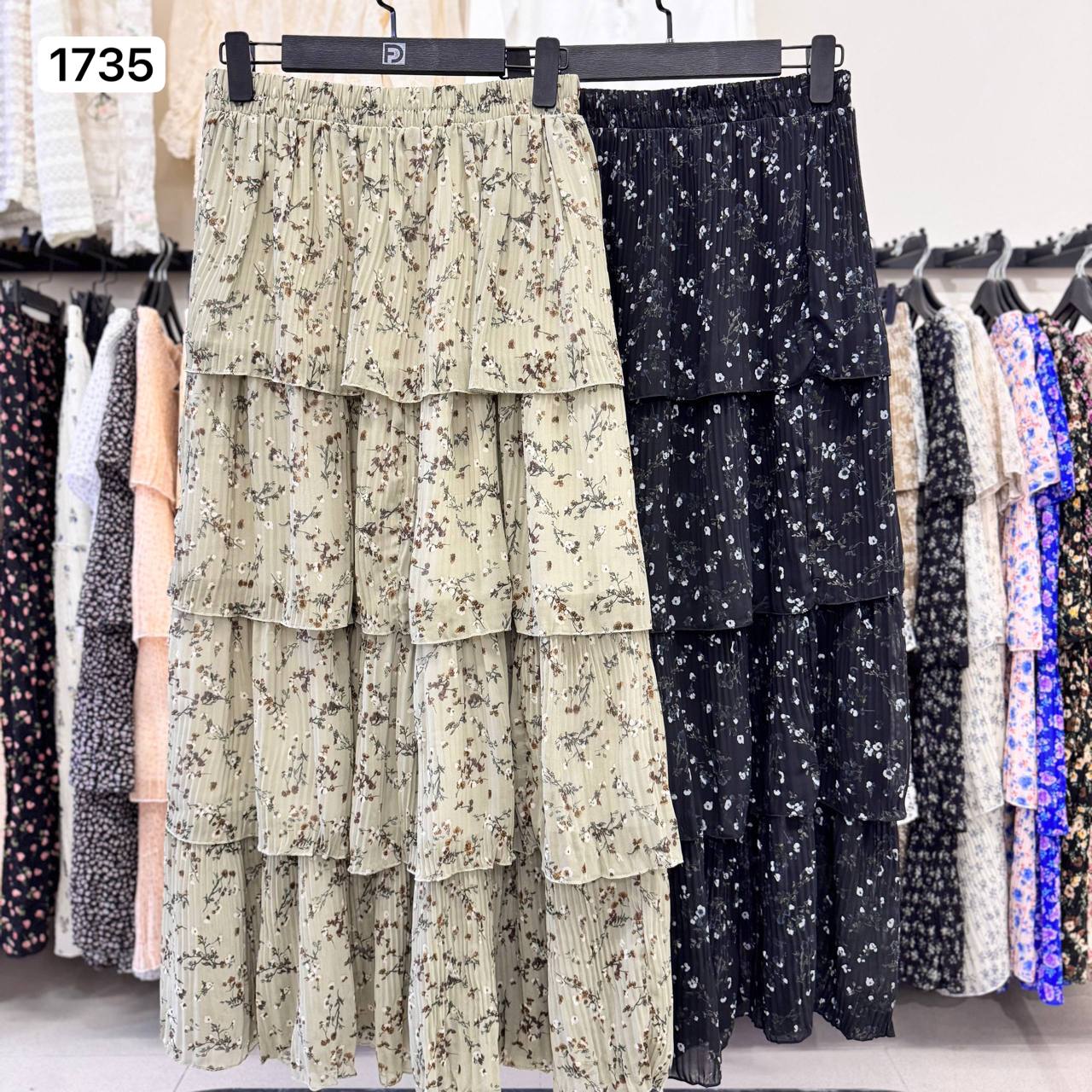 دامن حریر گل دار پلیسه زنانه کد 1735 #7081-5