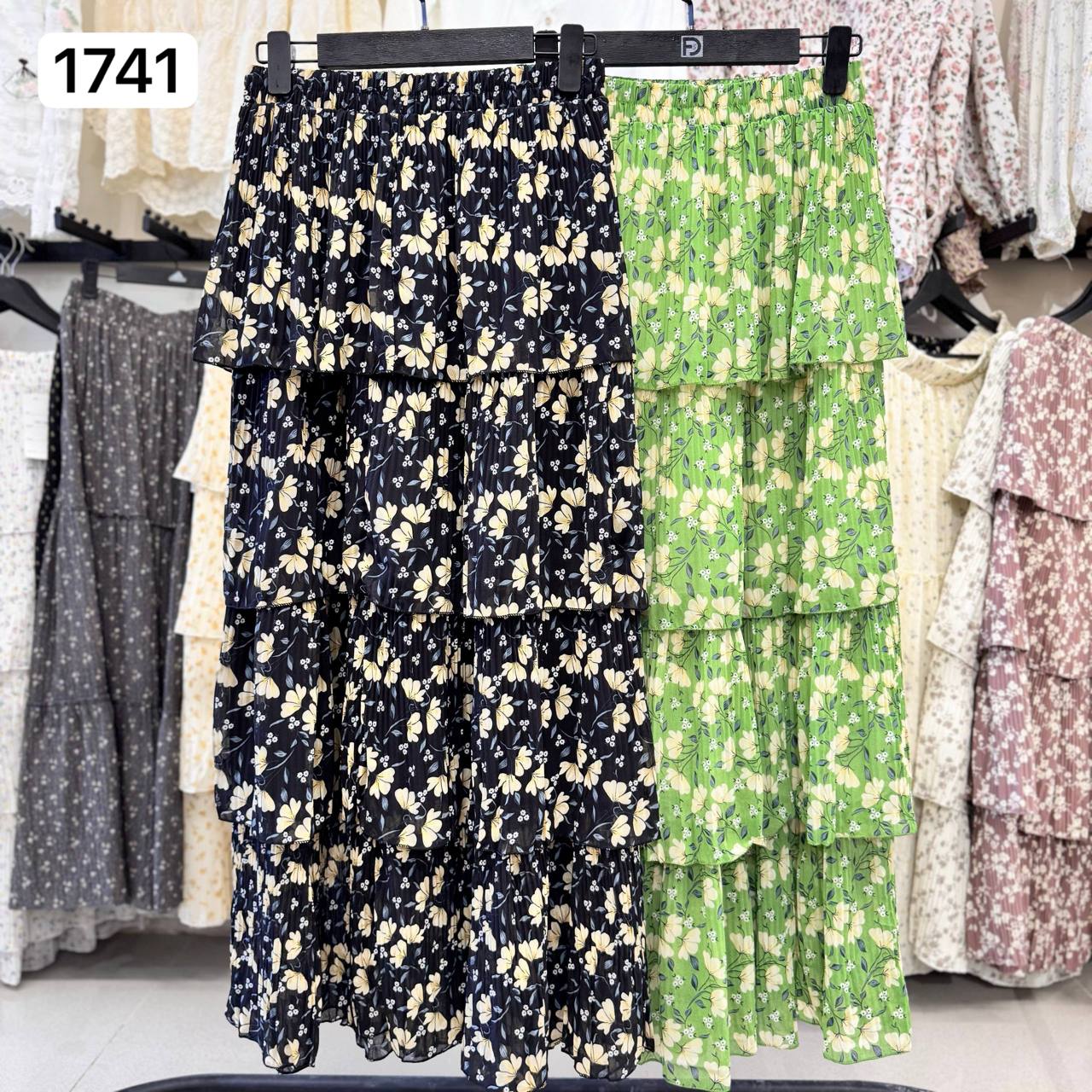 دامن حریر گل دار پلیسه زنانه کد 1741 #7081-18