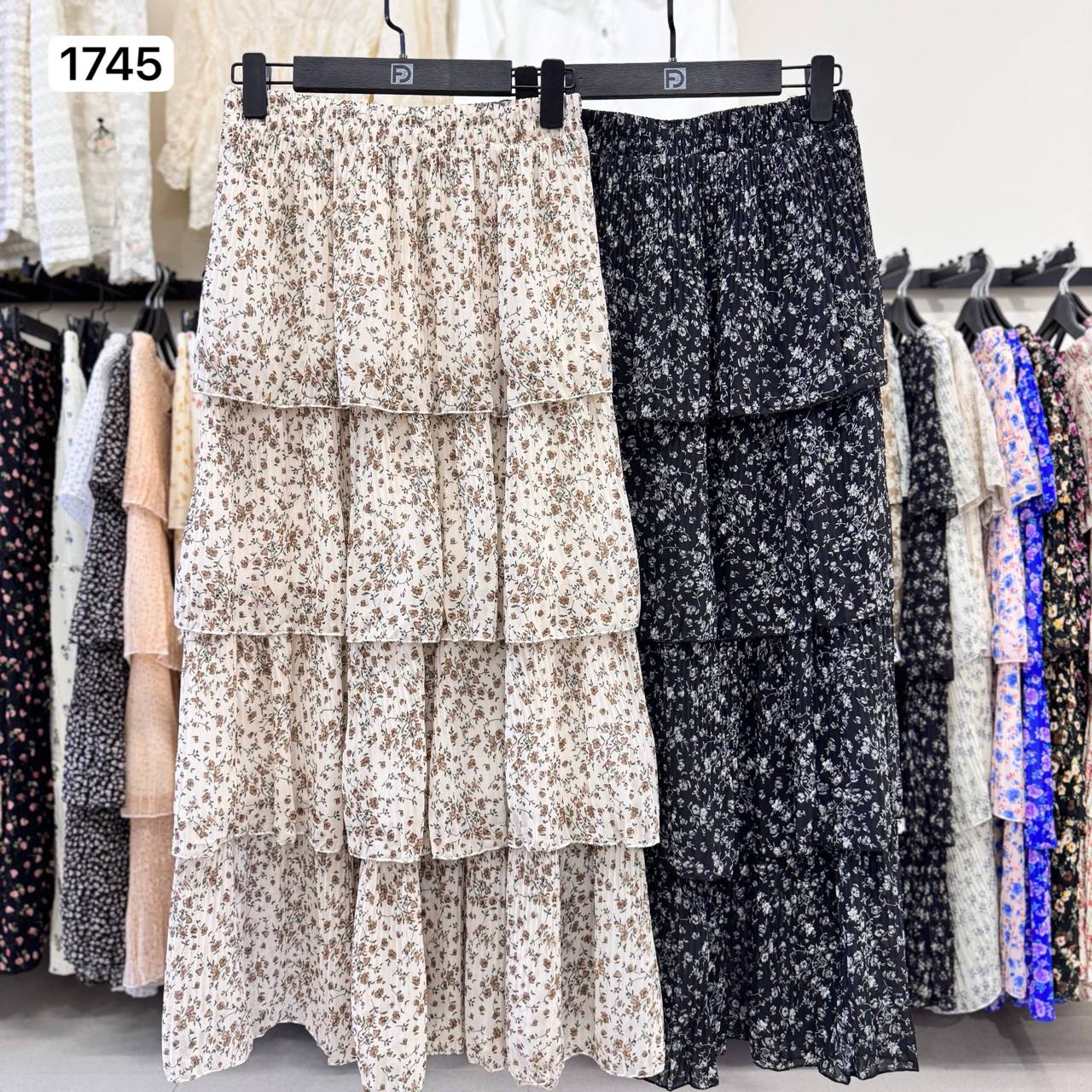 دامن حریر گل دار پلیسه زنانه کد 1745 #7081-7