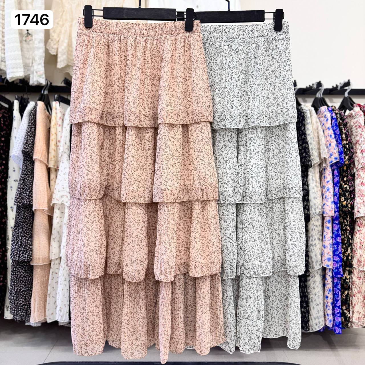 دامن حریر گل دار پلیسه زنانه کد 1746 #7081-2