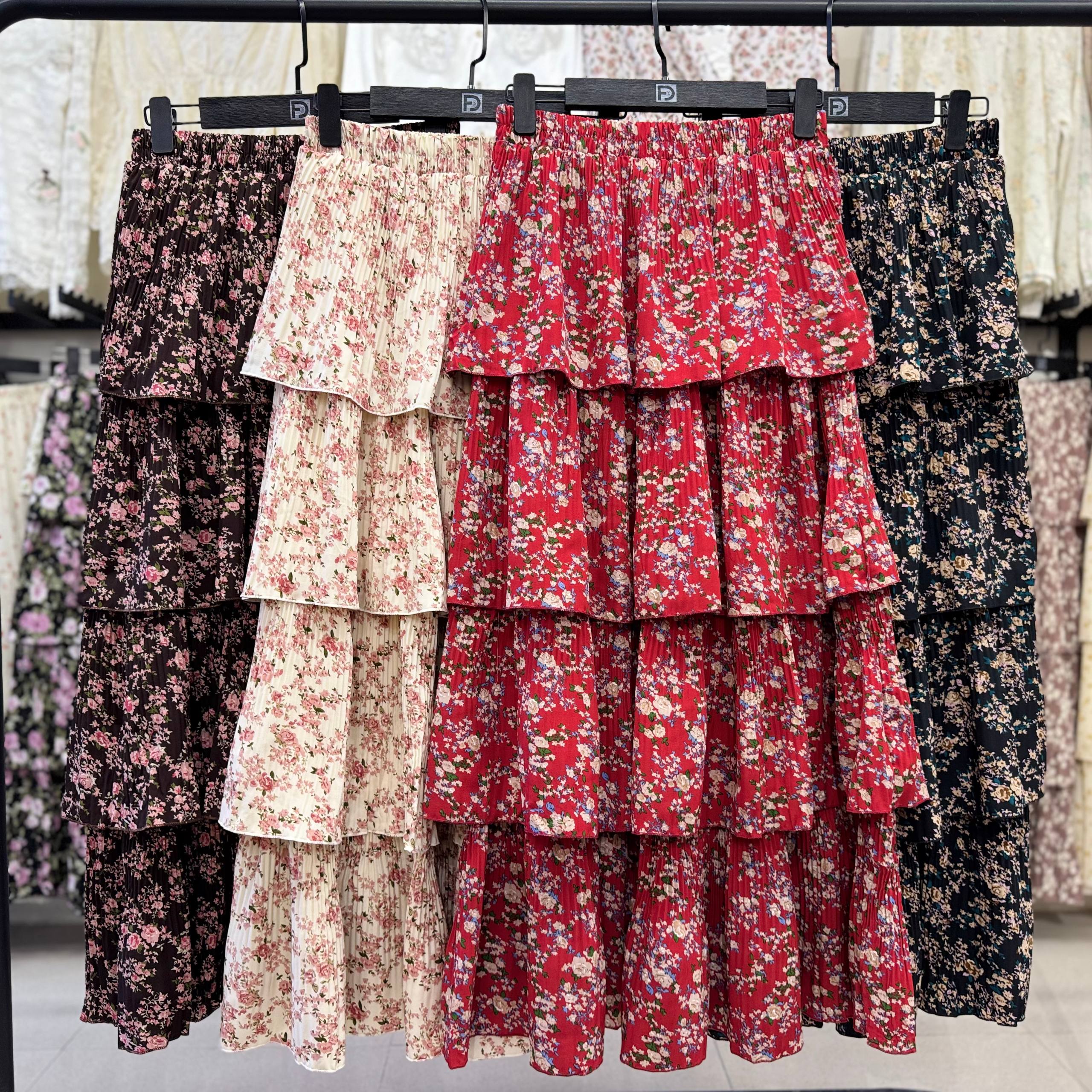 دامن نخی گل دار پلیسه زنانه کد 1702 #6091-5