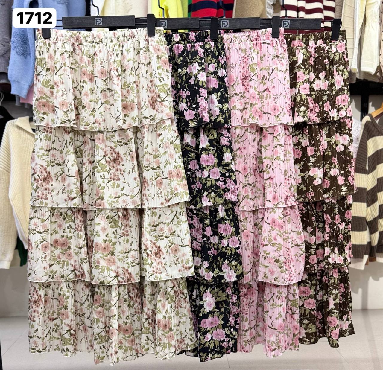 دامن نخی گل دار پلیسه زنانه کد 1712 #6091-6