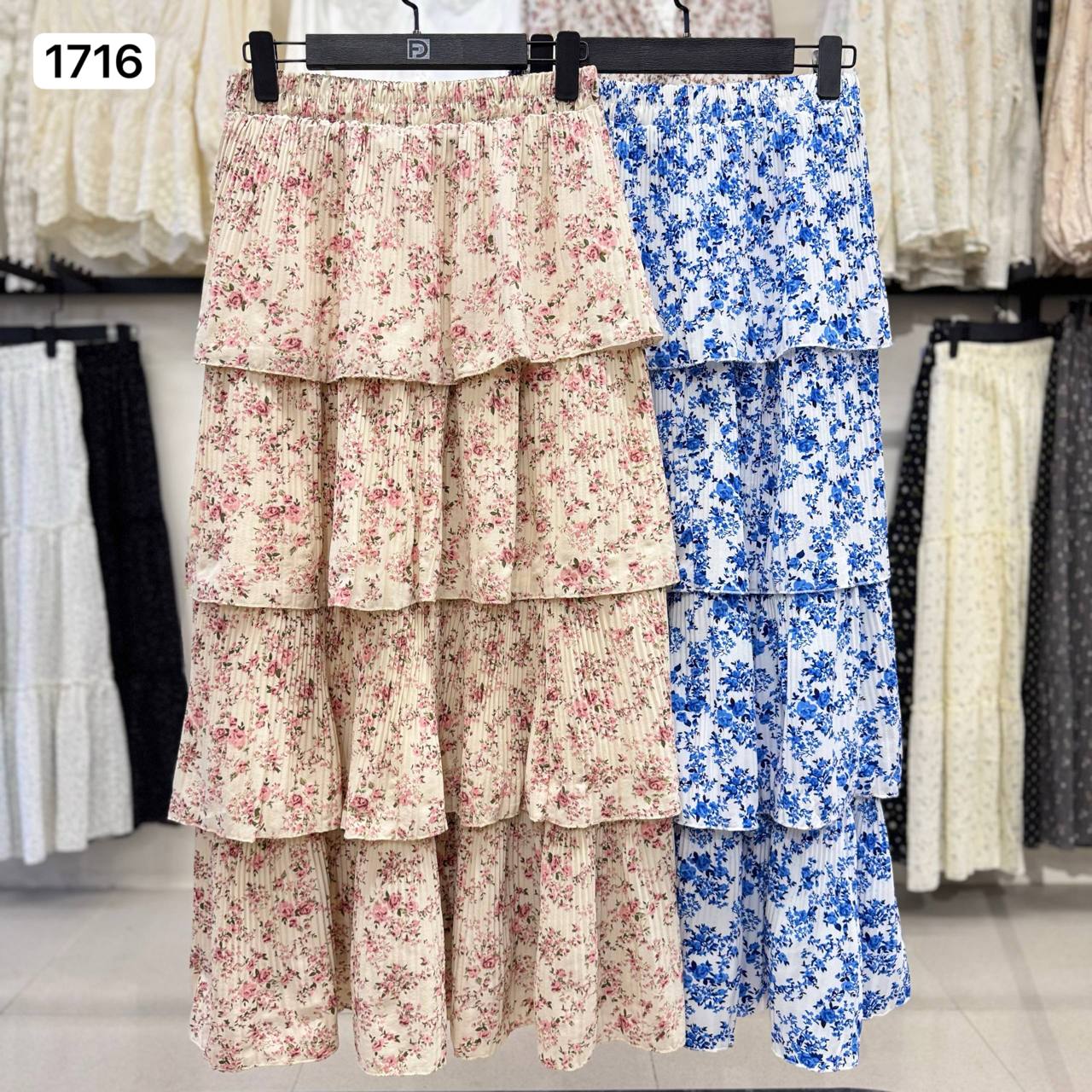دامن نخی گل دار پلیسه زنانه کد 1716 #6091-3