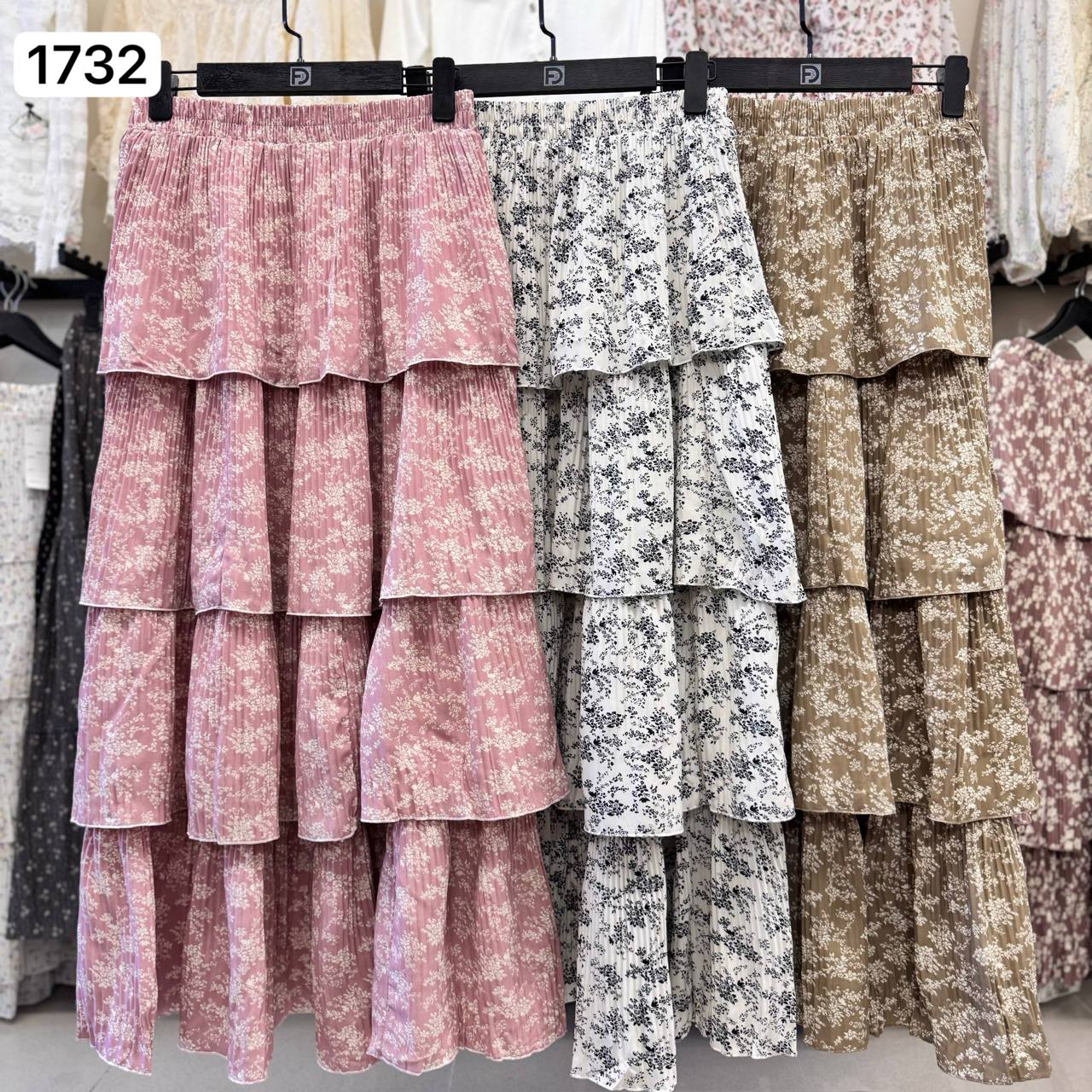 دامن نخی گل دار پلیسه زنانه کد 1732 #6091-2