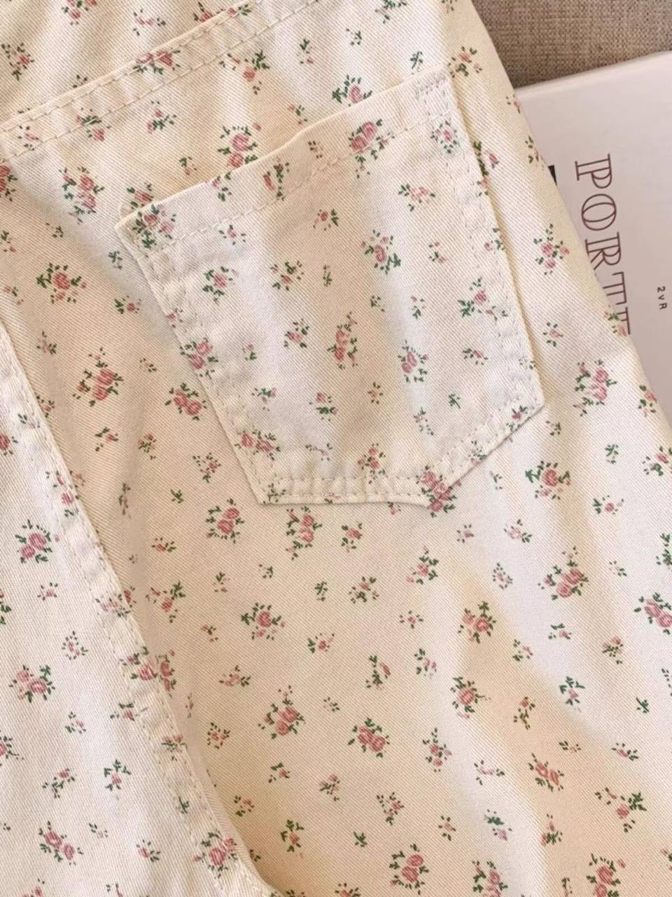شلوار جین واید لگ گل دار زنانه کد 1080