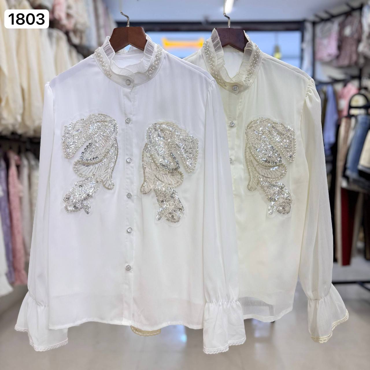 شومیز حریر مجلسی کار شده زنانه کد 1803