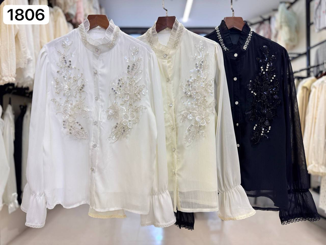 شومیز حریر مجلسی کار شده زنانه کد 1806