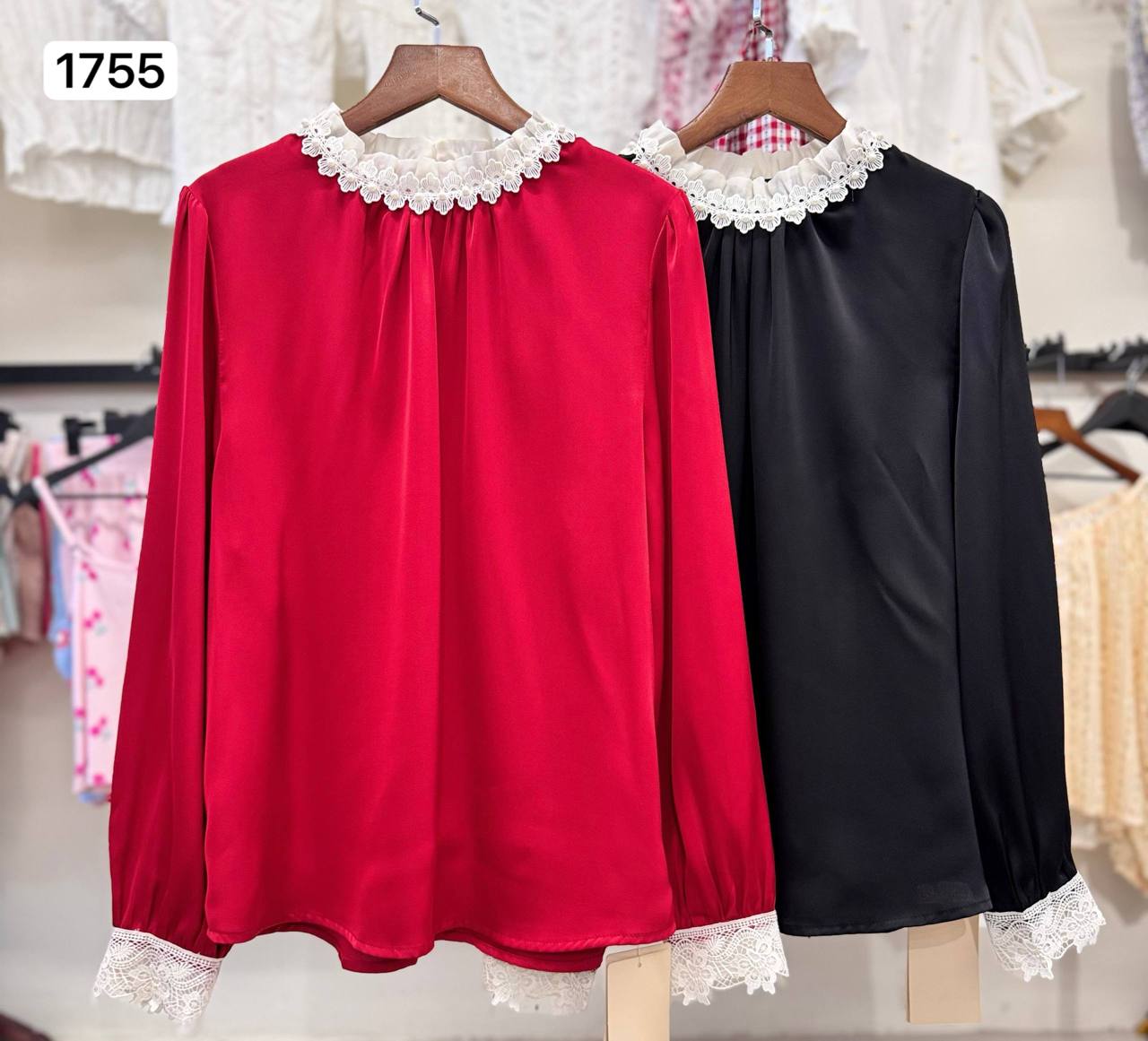 شومیز ساتن یقه مرواریدی مجلسی زنانه کد 1755 #8829