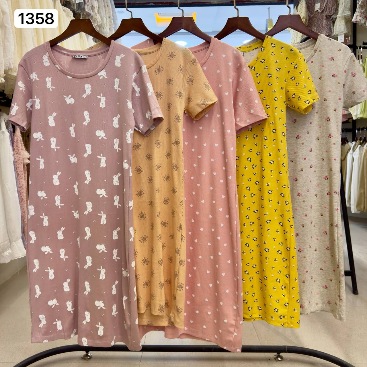   پیراهن کبریتی طرح دار آستین تیشرتی lovender کد 1358