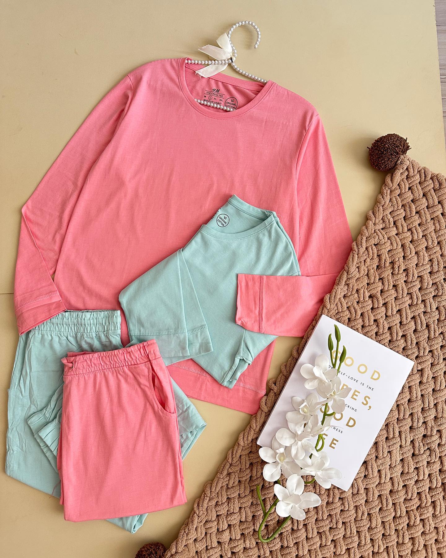 ست بلوز و شلوار ساده بهاره h&m original cotton کد 34