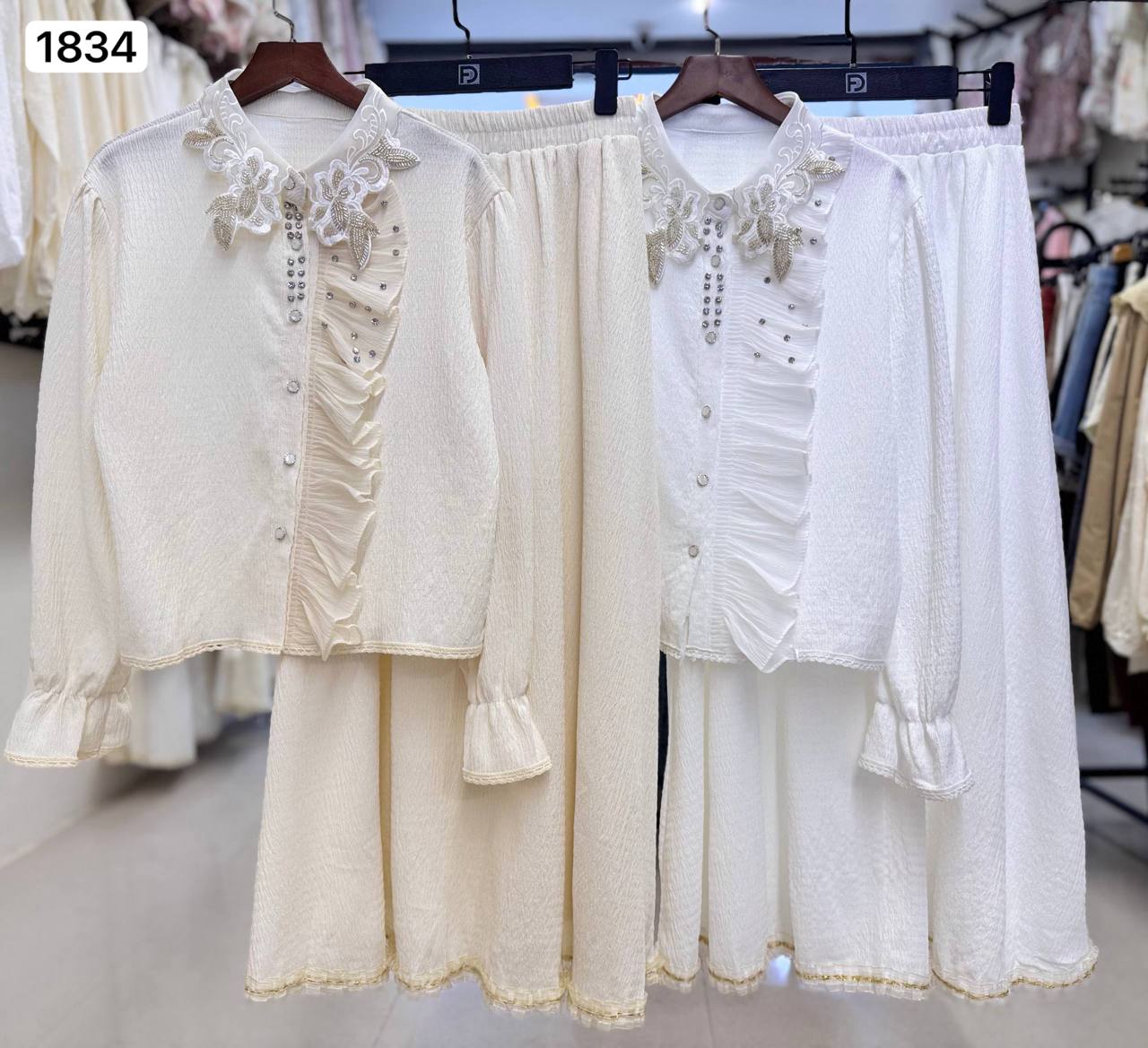 ست شومیز مجلسی و دامن کار شده کد 1834